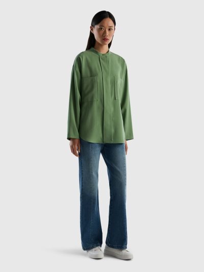 Green Women's Benetton Comfort Fit Pockets Shirts | AU046485