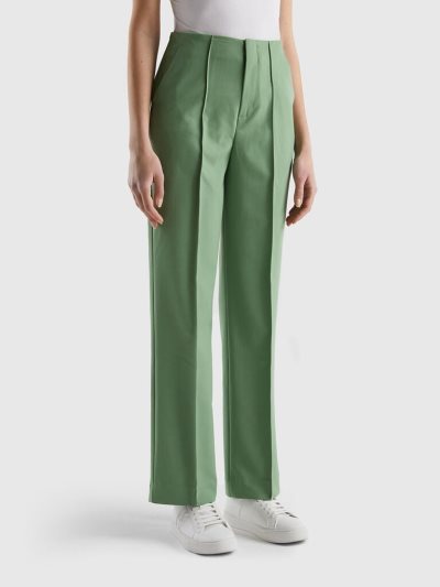 Green Women's Benetton Straight High-waisted Trousers | AU361490