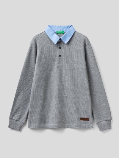 Grey Kids' Benetton Clashing Collar Long Sleeve Polos | AU696792