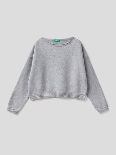 Grey Kids' Benetton Cropped Cotton Blend Sweaters | AU619033