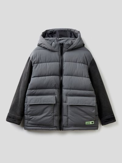 Grey Kids' Benetton Denim Sleeves Padded Jackets | AU003271