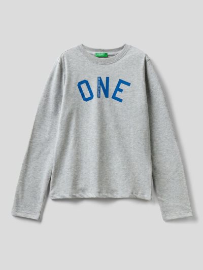 Grey Kids' Benetton Long Sleeve Warm Cotton T Shirts | AU482737