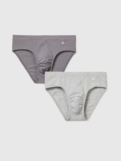 Grey Kids' Benetton Two Pairs Of Stretch Cotton Boxers | AU792738