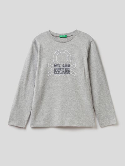 Grey Kids' Benetton Warm 100% Organic Cotton Long Sleeve T-shirts | AU688539
