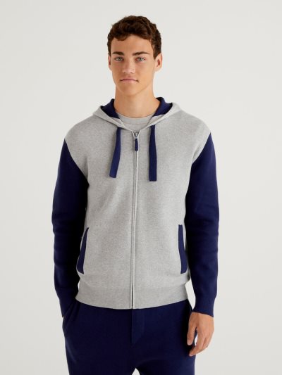 Grey Men's Benetton Color Block Knit Hoodie | AU267667