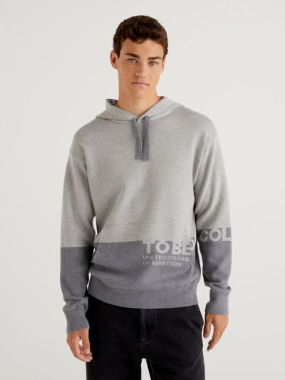 Grey Men's Benetton Hoodie Hoodie | AU014117