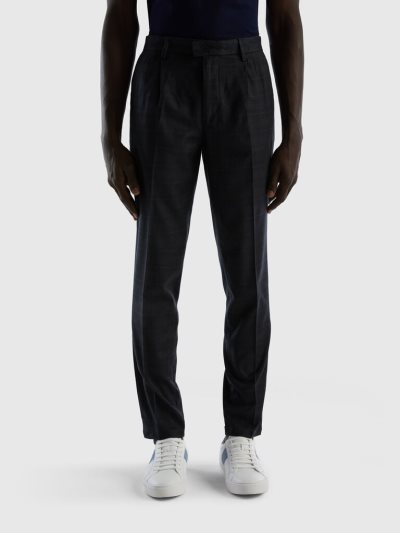 Grey Men's Benetton Prince Of Wales Flowy Chinos | AU971802