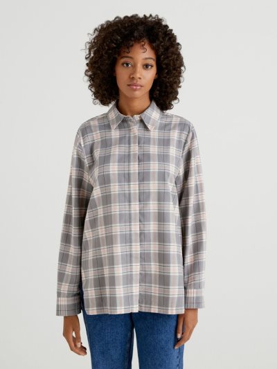 Grey Women's Benetton Check Flannel Shirts | AU508745