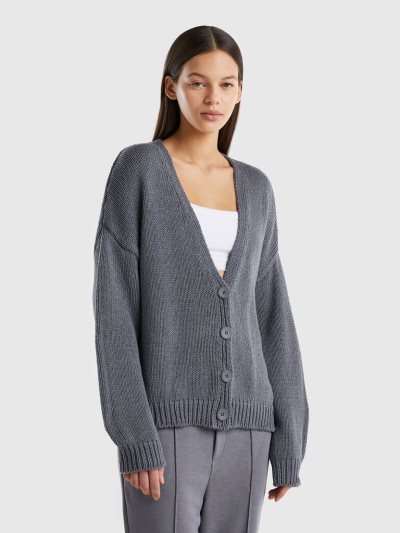 Grey Women's Benetton Cotton Blend Cardigan | AU649776