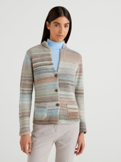 Grey Women's Benetton Knit Multicolor Wool Blend Jackets | AU140246