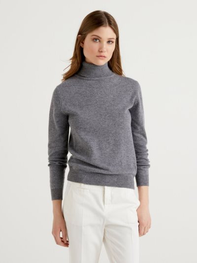 Grey Women's Benetton Pure Merino Wool Turtleneck High Neck Sweaters | AU115488