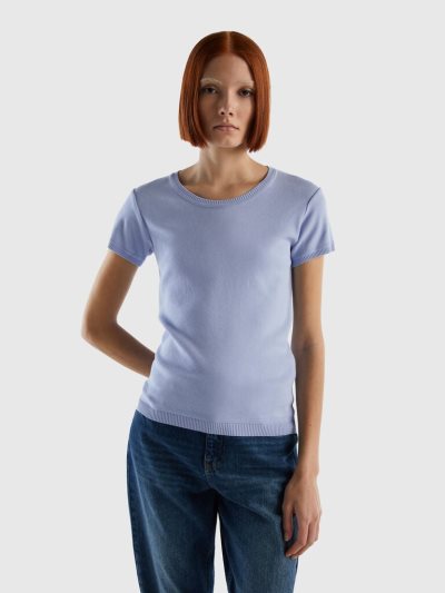 Lavender Women's Benetton 100% Cotton Short Sleeve Sweaters | AU475695