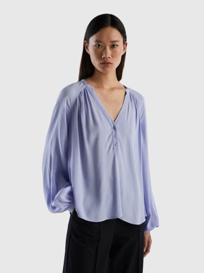 Lavender Women's Benetton Long Sleeve 100% Viscose Blouse | AU467590