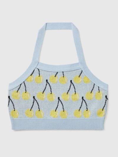 Light Blue Kids' Benetton Cherry Pattern Crop Tanks | AU386015