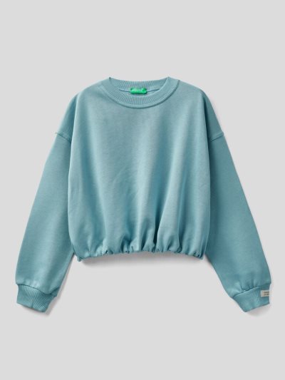 Light Blue Kids' Benetton Cropped Organic Cotton Sweatshirt | AU203877