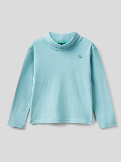 Light Blue Kids' Benetton Organic Cotton Turtleneck Long Sleeve T-shirts | AU031046