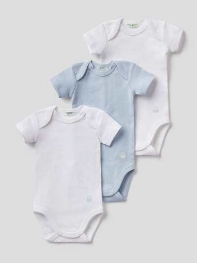 Light Blue Kids' Benetton Organic Cotton Solid Color Set Bodysuits | AU194077