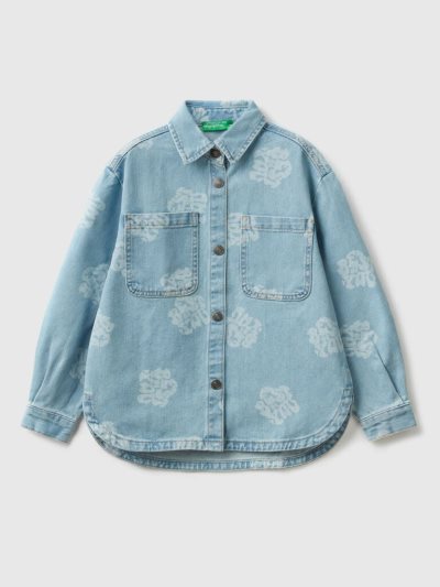 Light Blue Kids' Benetton Oversized Printed Denim Shirts | AU494300
