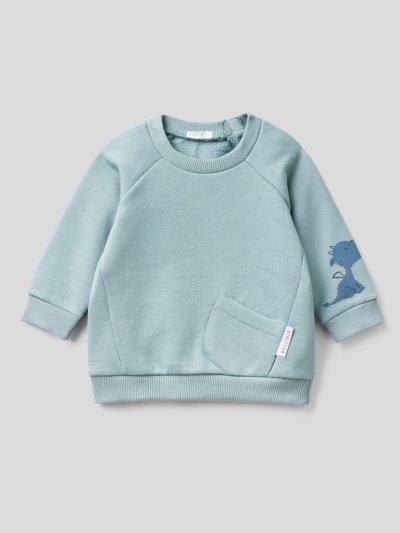 Light Blue Kids' Benetton Print And Pocket Hoodie | AU319742