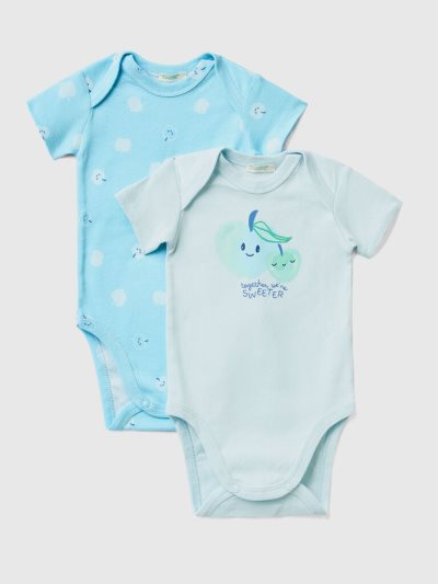 Light Blue Kids' Benetton Two Organic Cotton Short Sleeve Bodysuits | AU814599