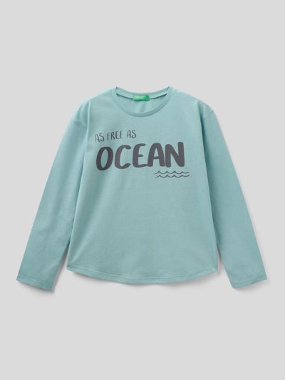 Light Blue Kids' Benetton Warm Cotton Long Sleeve T-shirts | AU215944