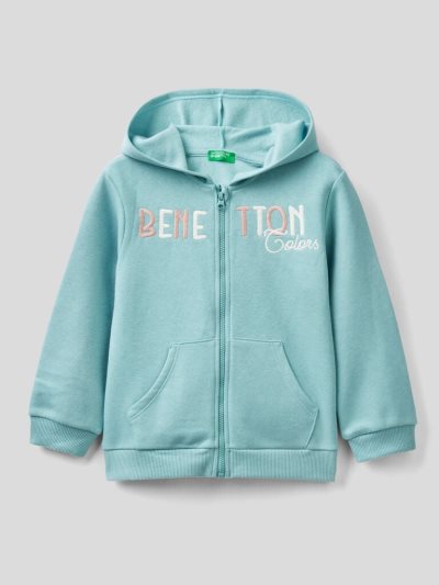 Light Blue Kids' Benetton Warm Embroidered Logo Hoodie | AU368866