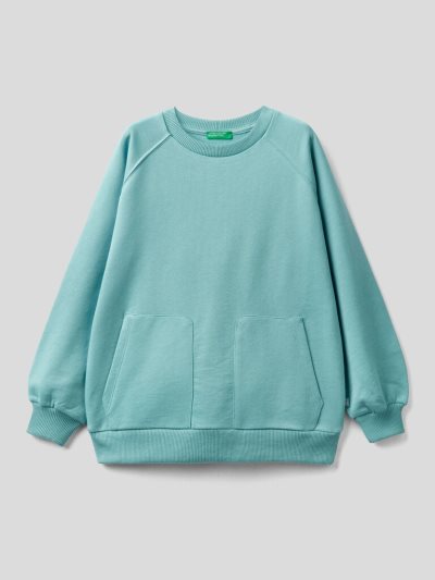 Light Blue Kids' Benetton Warm Raglan Sleeves Sweatshirt | AU159790