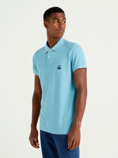 Light Blue Men's Benetton Slim Fit Short Sleeve Polos | AU047291
