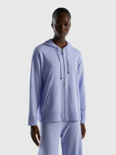 Light Blue Women's Benetton Cashmere Blend Hood Crew Neck Sweaters | AU493341