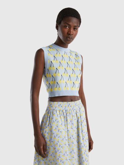 Light Blue Women's Benetton Cherry Pattern Vest | AU986870