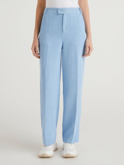 Light Blue Women's Benetton Velvet Pleats Trousers | AU881758