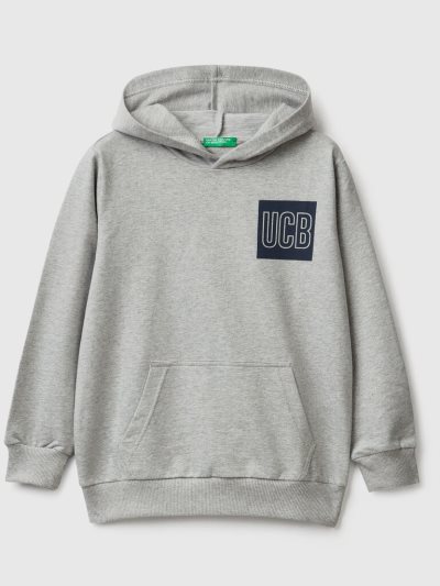 Light Grey Kids' Benetton 100% Cotton Hoodie | AU919647