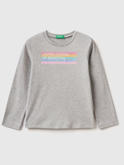 Light Grey Kids' Benetton Long Sleeve Glitter Print T Shirts | AU914205