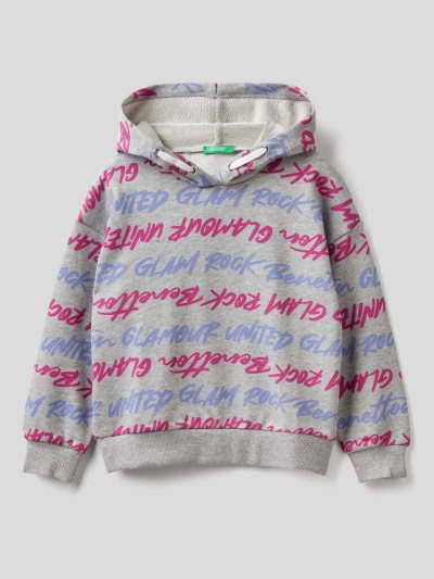 Light Grey Kids' Benetton Patterned Hood Hoodie | AU353736
