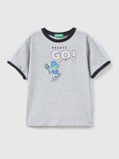 Light Grey Kids' Benetton Print And Patch Short Sleeve T-shirts | AU485146