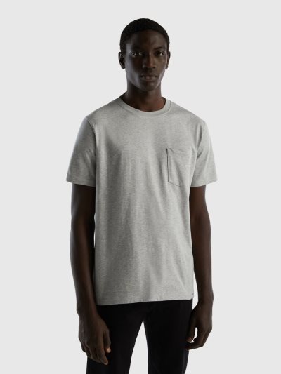 Light Grey Men's Benetton 100% Cotton Pocket Short Sleeve T-shirts | AU281109