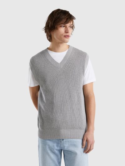 Light Grey Men's Benetton Pure Cotton Vest | AU546242