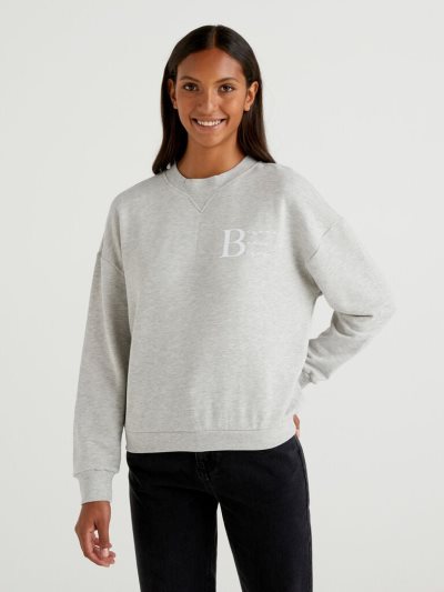 Light Grey Women's Benetton 100% Cotton Crew Neck Sweatshirt | AU081698