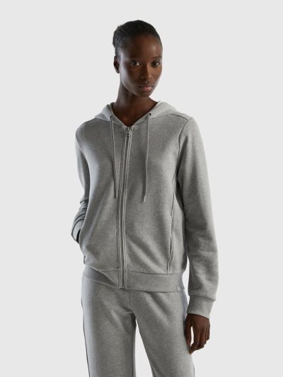 Light Grey Women's Benetton 100% Cotton Zip And Hood Hoodie | AU120818