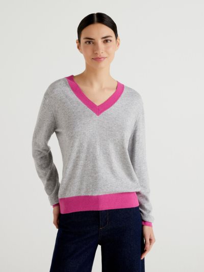 Light Grey Women's Benetton Cashmere Blend V-neck Sweaters | AU339726