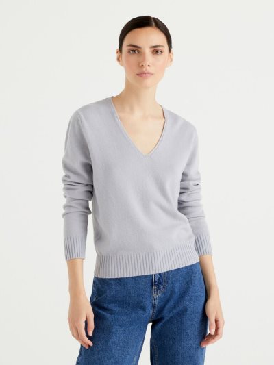 Light Grey Women's Benetton Cashmere Blend V-neck Sweaters | AU739808