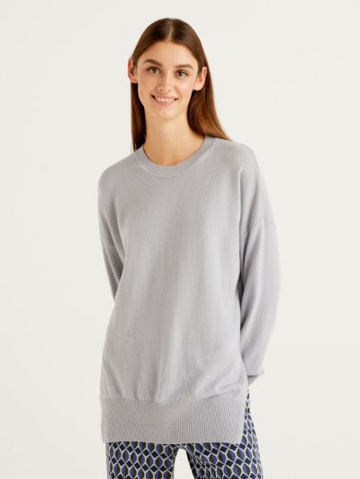 Light Grey Women's Benetton Oversized Slits Sweaters | AU068335