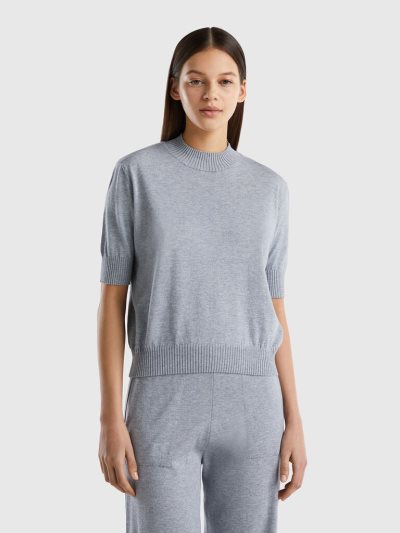 Light Grey Women's Benetton Short Sleeve Cashmere Blend Sweaters | AU706243