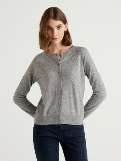 Light Grey Women's Benetton Wool Blend Cardigan | AU999199