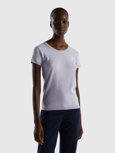 Lilac Women's Benetton 100% Cotton Short Sleeve Sweaters | AU632413