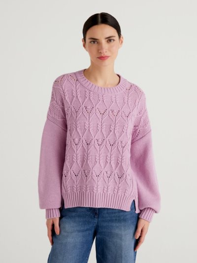 Lilac Women's Benetton Boxy Fit Knit Crew Neck Sweaters | AU419943