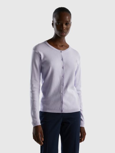 Lilac Women's Benetton Crew Neck Pure Cotton Cardigan | AU742392