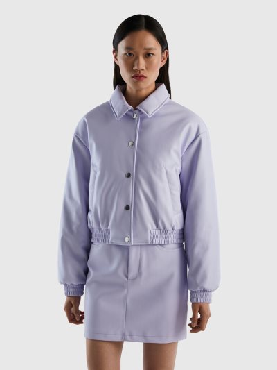 Lilac Women's Benetton Lightweight Bomber Imitation Leather Padded Jackets | AU824141