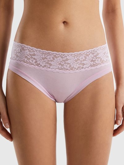 Lilac Women's Benetton Super Stretch Organic Cotton Lace Knickers | AU063275