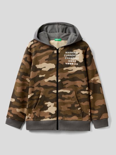 Military Green Kids' Benetton Camouflage Prints Hoodie | AU007902